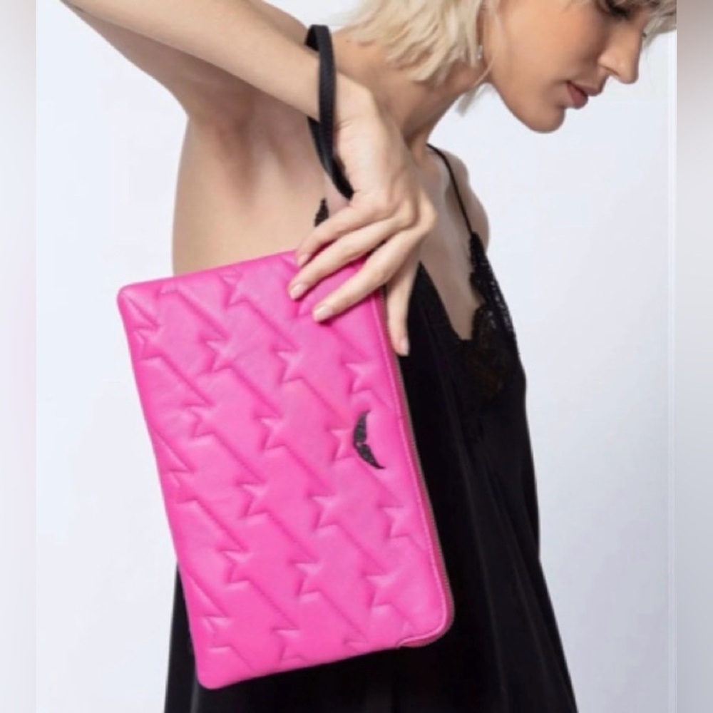 Zadig & Voltaire Uma Wing Quilted Leather Wristlet Clutch — Pink NWOT